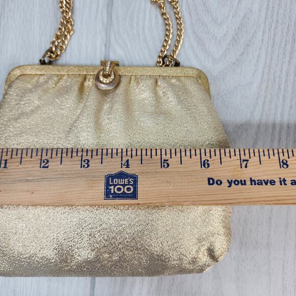Vintage 60s 70s Gold Lame Evening Clutch Purse 6" Chain Strap Sparkly Holiday - Picture 14 of 16